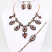 Luxury Turkey Flower Jewelry Sets Women Hook Earring Resin Necklace Crystal Bracelet Antique Gold Color Bridal Wedding Bijoux