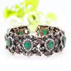 Promotion Turkish Women Flower Vintage Bangle Cuff Antique Gold Color Open Elastic Adjust Size Bracelet Ethnic Bridal Jewelry