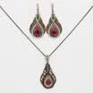 Vintage Turkish Women Long Hook Dangle Earring Water Drop Pendant Necklace Jewelry Sets Antique Gold Color Resin Ethnic Bijoux