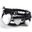 Hpolw Stainless Steel Heart Charms Braided Leather Womens Bracelet White Silver Black