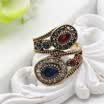 New antique Turkish Ring Retro Gold Color Rhinestone Hollow Out Double Floral Winding Rings Women Classical Beauty Jewelry Gift