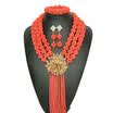 Delicate Bridal Statement Necklace African Wedding Beads Jewelry Set For Women Orange Nigerian Girl Party Costume Jewelry Set