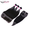 i-Dishy Virgin Hair 3 Bundles With Closure Brazilian Straight Human Hair Bundles Plus Closure Free Middle Three Part 4 pcslot