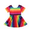 Princess Newborn Kids Baby Girls Rainbow Short Sleeve Party Pageant Dress Summer