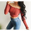 Duopindun Fashion Women Off Shoulder Crop Top Long Sleeve Shirt Blouse Sweater T duopindun kopen in de aanbieding