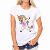 Canis Colorful Dabbing Unicorn Print Women Short Sleeve Tops Cartoon T Shirt Uk Stock canis kopen in de aanbieding