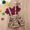 3 piezas de bebé recién nacido mameluco de manga corta con mosca vestido de cinturón floral Falda Outfit EEUU