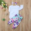Reino Unido Stock 3 unids bebé niña trajes florales mono mameluco pantalones diadema conjunto