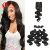 Remy Human Hair 3 Bundles Brazilian Virgin With Closure 7A Weave Wedding Special Extensions For Bride remy human hair kopen in de aanbieding
