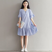 Joy Collection City Plus Cityplus Sen Department Of Fresh Literatureart Retro Wild Striped Loose College Wind Cottonlinen Dress Cwqz173160 Blue joy collection kopen in de aanbieding