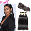 Royce Mink Peruvian Virgin Hair Straight 3 Pcs With Closure Soft Human Extensions Weave Lace royce kopen in de aanbieding