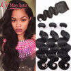 Cy May Hair 8A Malaysian Virgin With Closure Human Body Wave 3 Bundles cy may hair kopen in de aanbieding