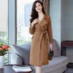 Fort Sheng 2017 new women&39s autumn windbreaker V-neck fashion Korean simple color simple street sweet long long-sleeved yzLMYSMS-8 dark camel M