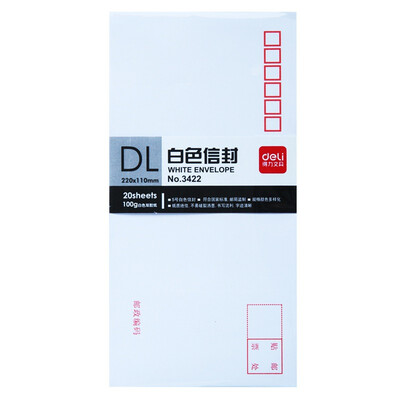 

Эффективное (Deli) № 3422-5 белый конверт почта стандартный конверт 220 * 110мм 20 листов (одного пакета)