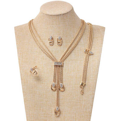 

4 Packs Noble Water shape Rhinestone Decoration Included Necklace Ring Earrings Bracelet for Banquet
