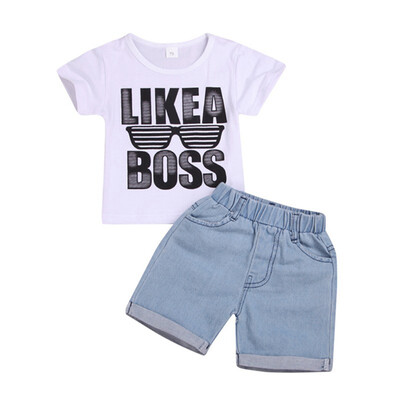 

Children Set Clothes Summer Clothing Set Girls Boys Tops Short Sleeve T-shirt Casual Worn Denim Shorts Clothes Set