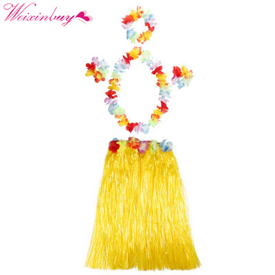 

5PCS Halloween Christmas Color Baby Girl Dresses Hula Performance Costume Hawaii Childrens Grass Skirt