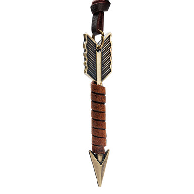 

Mens Women Unique Zinc Alloy Arrow Pendant Unisex Retro Long Chain Leather Rope Necklace Native Style