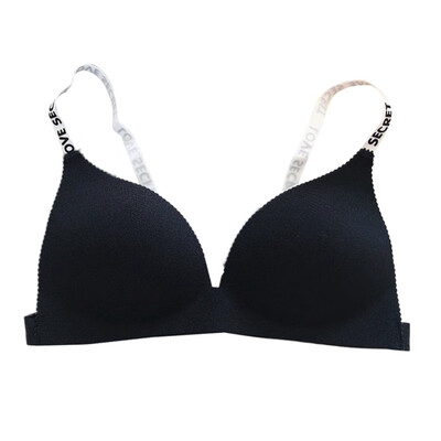 

Letter Shoulder Non-adjusted Straps Palm Cup Gather Bra Womens Sexy Integrated Bra No Steel Solid Color Ring Push Up Bra