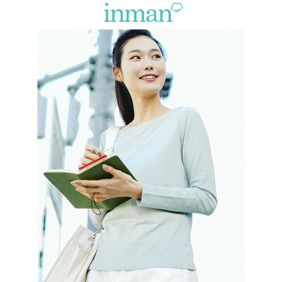 

INMAN 2019 spring new style collar plain elegant simple Japanese long-sleeved T-shirt female 1891021330 shallow sea green