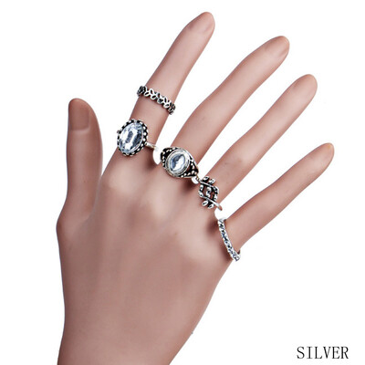

5Pcs Retro Geometric Leaves Finger Ring Set Geometric Vintage Natural Stone Knuckle Rings Sets