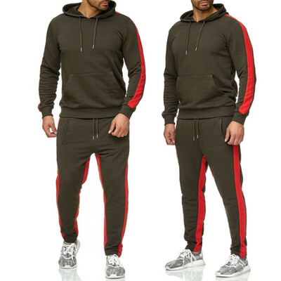 

Toponeto Mens Autumn Winter Patchwork Sweatshirt Top Pants Sets Sports Suit Tracksuit