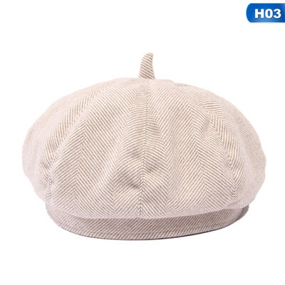 

Simple Women Wool beret For Elegant lady Winter Female Cotton Hats Plaid Vintage Octagonal Casual Cap