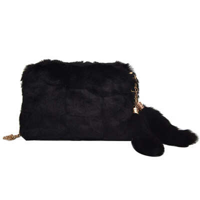 

Fashion Soft Plush Metal Shoulder Strap Women Party Zipper Crossbody Bag Pouch