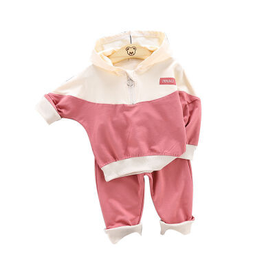 

Spring Autumn Casual Fashion Baby Long Sleeve Patchwork Hoodie And Trousers Kids Sportswear