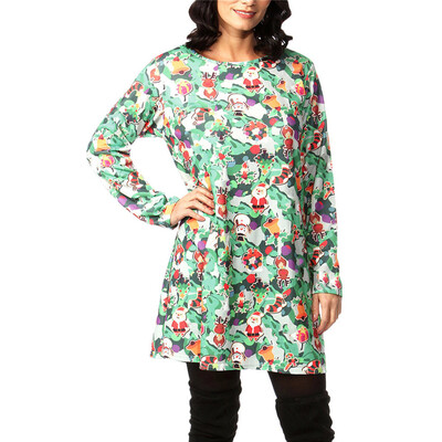 

Tailored Womens O-collar Snowman Gift Box Checker Printed Christmas Long Sleeve Shirt Blouses