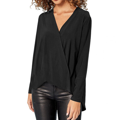 

EFINNY Sexy V Neck Women\s Blouse Solid Chiffon Long Sleeve Fashion Blouses Lady Shirt Blusas Femininas
