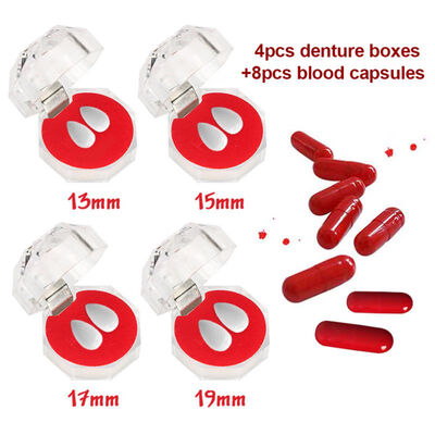 

Halloween Vampire Zombie Denture Teeth Cosplay Fake Blood Tooth Kit Box with Blood Capsule Halloween Party Costume Accessories