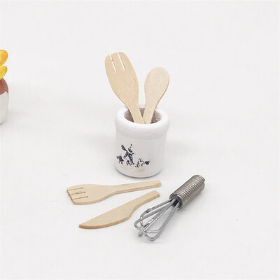 

YIWULAWooden Kitchen Fork Metal Whisk Jar Set Dollhouse Miniatures 112 Accessories