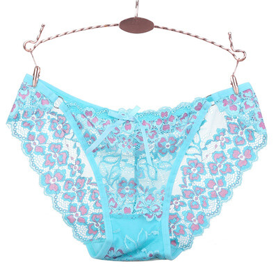 

Sexy Ladies Panties Mesh Perspective Lace Embroidery Bow Low Waist Solid Color Hip Briefs Underwear Women ropa interior femenina