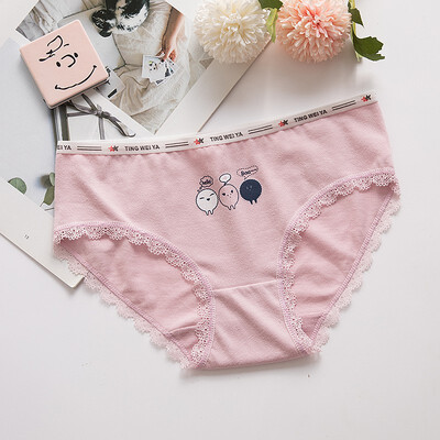

Womens cute cotton print underwear Girl cotton mid-rise waist Japanese literary breathable hip briefs Girls comfortable briefs