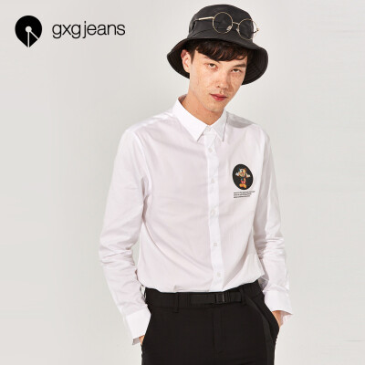 

Gxgjeans mens 2019 spring youth cotton white shirt mens long sleeve casual print Slim trend white XXL