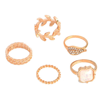 

5PCSSet Antique Silver Gold Plated Vintage Bohemian Turkish Midi Ring Set Steampunk Snake Turquoise Ring
