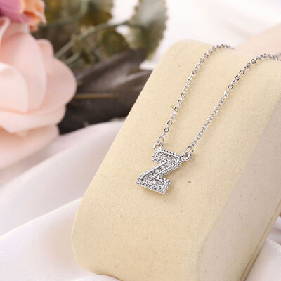 

Fashion Women 26 Double Sided English Alphabet Diamond Silver Color Necklace