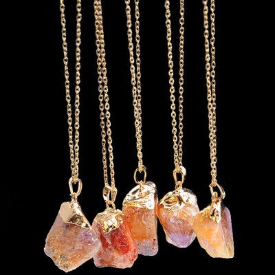 

1pc Quartz Gold Plated Natural Crystal Chakra Rock Necklace Pendant Colorful Stone