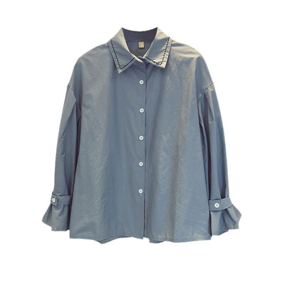 

Korean Style Plus Size Loose Turn-down Collar Long Sleeve Blouse mujer de moda Polyester vadim Solid shein blusas shirt
