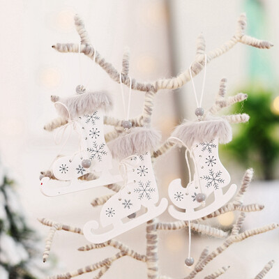 

Gobestart Christmas Decorations Painted Wooden Printed Skates Hemp Rope Small Pendant