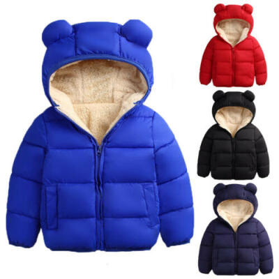 

Baby Boys Girls Solid Color 3D Ears Hooded Jacket Winter Warm Coat Zip Snowsuits