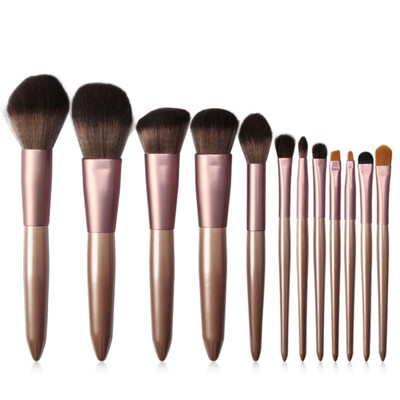 

12Pcs Makeup Brushes Set Beige Champagne Handle Face Lip Eye Shadow Eyeliner Wooden Handle Maquillaje