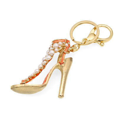 

High-Heeled Shoes Key Chain Zinc Alloy Rhinestone Key Ring with Clip Hook Handbag Purse Car Pendant Ornament Decor