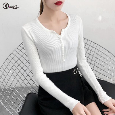 

Autumn Women Sweater NEW New Solid Ladies Sweater Sexy Button Slim V-neck Long-sleeved Knit Pullovers