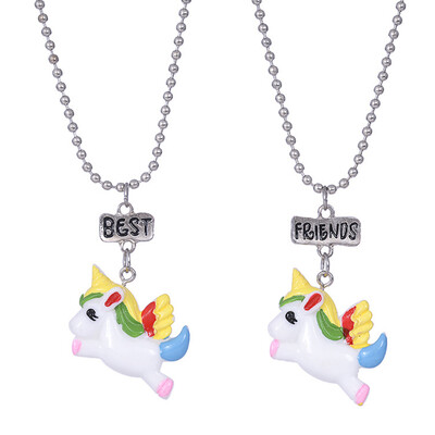 

2 Pack Unicorn Best Friends Colorful Pendant Friendship Necklace Set for Kid Girls