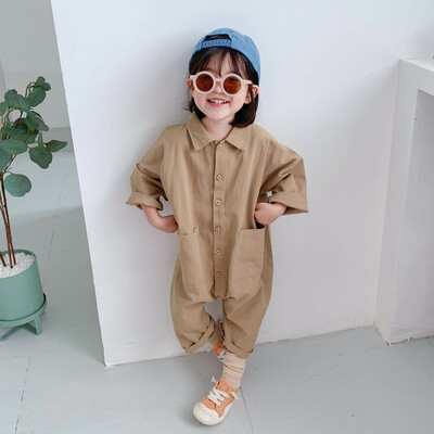 

Baby Clothes 1-7T Children Autumn Winter Button Lapel Long Sleeves Solid Color Girls Boys Denim Jumpsuit Climb Soft Romper