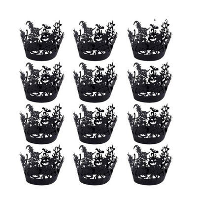 

12pcs Halloween Hollow Paper Cup Spider Web Pumpkin Horror Castle Cake Wailing Halloween Decorations