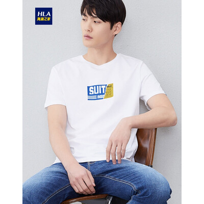 

HLA Haishu House Short Sleeve T-Shirt Male 2019 Summer New Product Fun Pattern Round Neck Comfort Short T Mens HNTBJ2R021A Beige Pattern 2118096A52