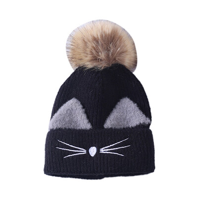 

Newborn Boys Girls Cute Autumn Winter Warm Kids Baby Plush Ball Design Hats Wool Hemming Caps Baby Caps Fashion Hot